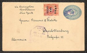 GUATEMALA H&G #4 STATIONERY ENTIRE SCOTT #51 STAMP TO GERMANY COVER 1894