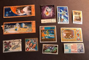 Space Rockets 100 USED Non-US stamps during 1960s 70s and 80s space race years