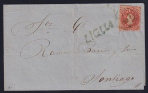 Chile c. 1865 5c red Colon Folded Cover LIGUA Straight-Line to Santiago