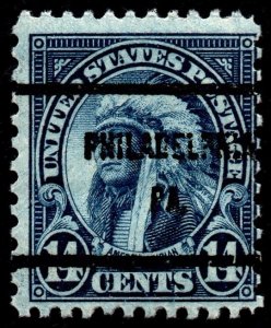 U.S. Scott #695: 1931 14¢ American Indian, Used, Ave., Philadelphia PA precancel