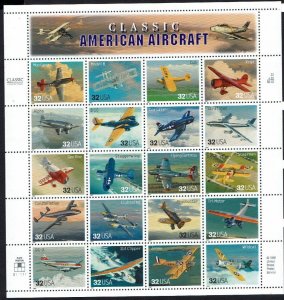 United States: 1997 Classic American Aircraft, MNH Sheetlet