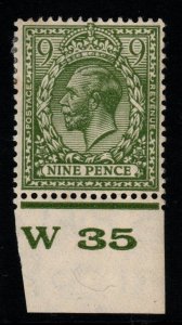 GB SG427 N43(1) 1924 9d OLIVE-GREEN CONTROL W35 MTD MINT