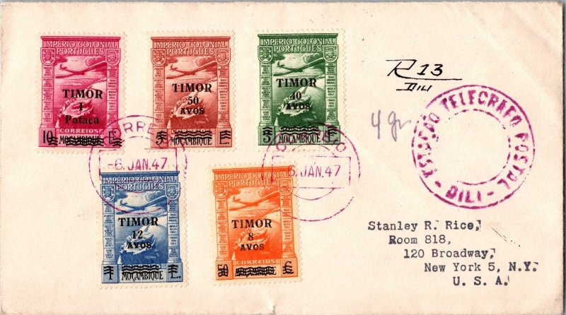 1947 Portugal Timor Airmail Multi Stamp  Cover to Broadway New York USA