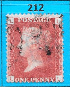 GB QV 1868 SG43 / 44, 1d Penny Red,  Good Used, Plate 212 (LL)