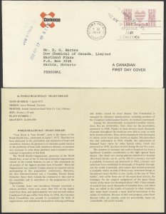 1972 #560 World Health Day FDC Cominco Cachet With Insert Ottawa