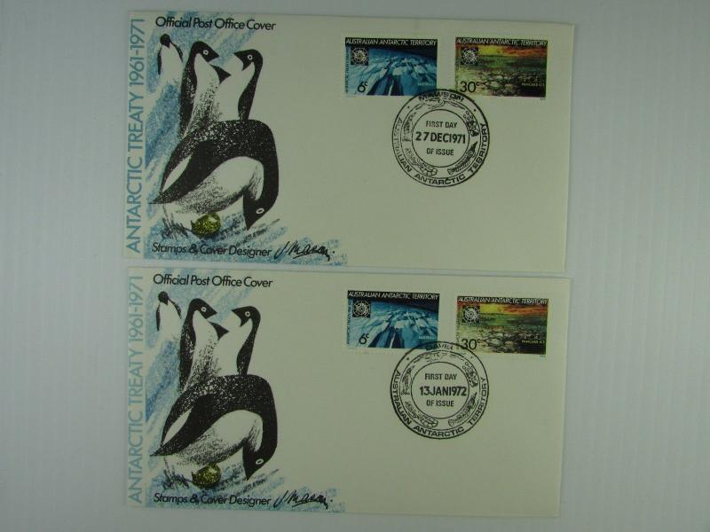 4 unaddressed 1971-72 bird covers 10th anniv. Antarctic Treaty #L19-20  VF