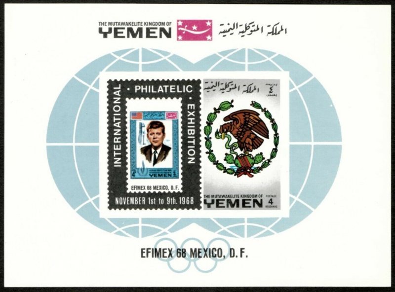 Yemen Kingdom 1968 - EFIMEX '68, JFK In Memoriam - Imperf Souvenir Sheet - MNH