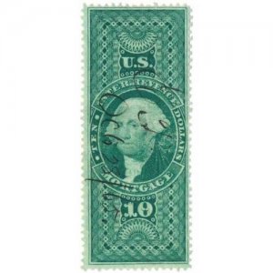 1862-71 $10 R95c First Issue, U.S. Internal Revenue, Mortgage, Washington, Green