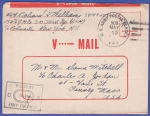 WWII Unprocessed V-MAIL (Permit No. 62) from APO 509, Europe, Africa