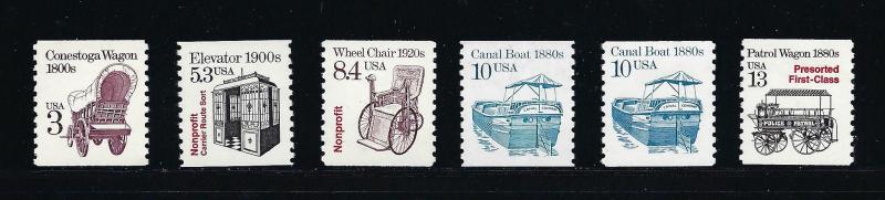 2252, 2254, 2256, 2257A SG, 2257B, 2258  COIL SINGLES, MINT NH