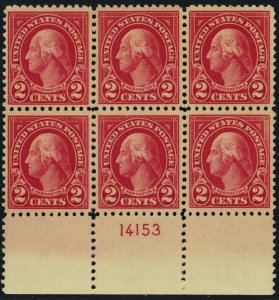 554, Mint XF NH 2¢ Plate Block of Six Stamps - Stuart Katz