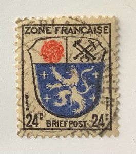 Germany French occupation 1945 Scott 4N9 used - 24pf,  Coat of Arms, Saarland