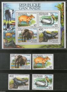 Gabon 1983 Bird Duck Elephant Deer Wildlife Animals 4v+M/s Sc 531-34a MNH #12589