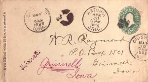 United States Iowa Griswold 1892 segmented cork  Forwarding mark  Postal Stat...