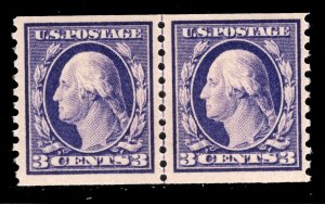 MOMEN: US #445 COIL LINE PAIR MINT OG H VF CAT. $1,100 LOT #86326**