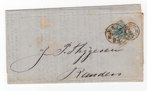 DENMARK BEAUTIFUL 1868 COAT OF ARMS LOCAL COVER TO RANDERS  SCOTT 11 SINGLE