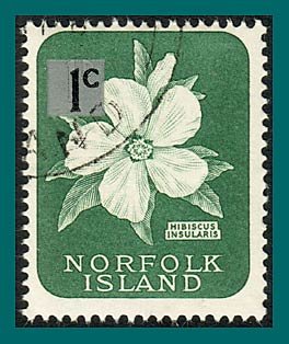 Norfolk Island 1966 Surcharge Hibiscus, 1c thick, used  #71a,SG60a