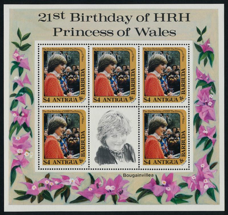 Antigua 665 Sheet MNH Princess Diana 21st Birthday, Architecture