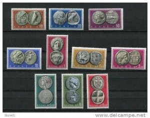 Greece 1959 Sc 639-648 MvLH  Coins in various shades CV $41