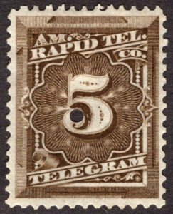 1881, US 5c, American Rapid Telegraph Co., MH punched, Sc 1T3