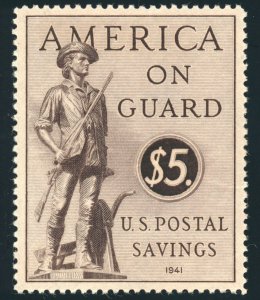 US PS15 $5 1941 Postal Savings stamp America on Guard very fine never hinged