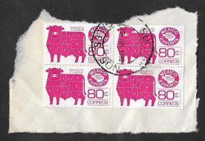 SD)1975 MEXICO  FRAGMENT WITH 4 STAMPS, MEXICO EXPORT SERIES, LIVESTOCK AND