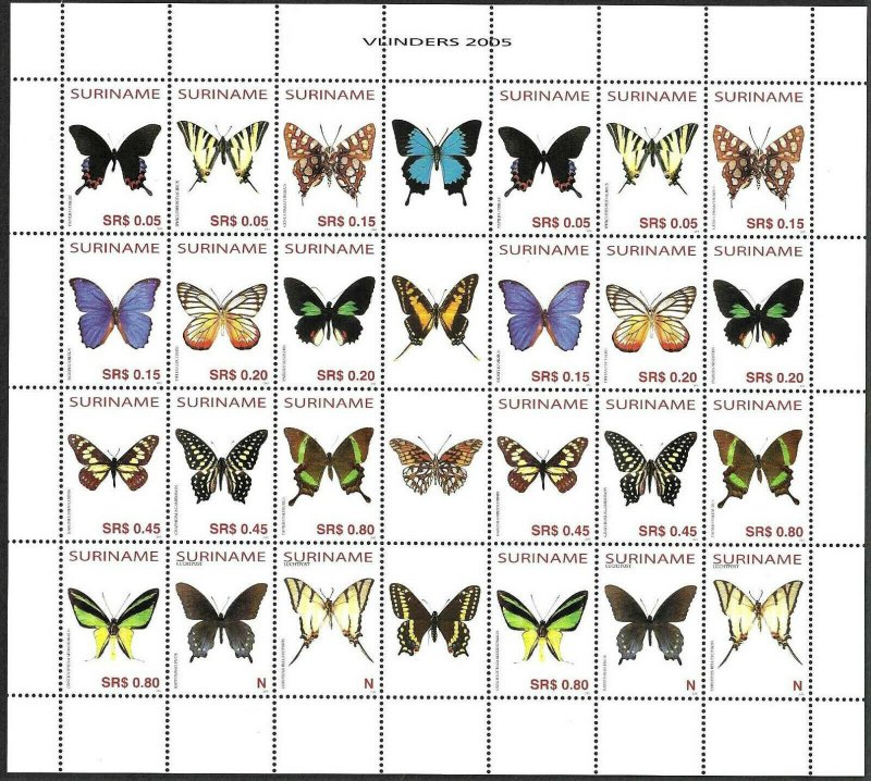 2005 Suriname Butterflies, Papillons, Farfalle complete Souvenir Sheet VFMNH!