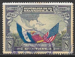 El Salvador 572: 8c Map, Flags of US and El Salvador, used, F-VF