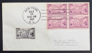 USA, 1937, SC#795, Block of 4, Cover, F, 1787 Sesquicentennial Issue
