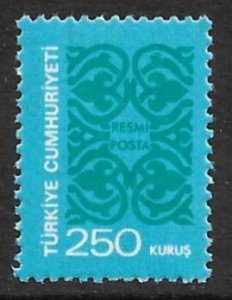 TURKEY 1977 250k Light Blue and Green OFFICIAL Sc O144 MNH