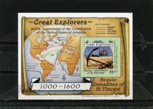 BEQUIA 1988 SHIPS/GREAT EXPLORERS S/S MNH