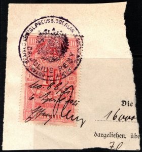 Vintage Germany Prussia Revenue 10 Marks General Stamp Duty w/Official Cancel
