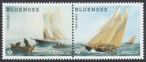 BLUENOSE SAILING SHIP, SAILBOAT 100th = Souvenir Sheet Pair MNH Canada 2021