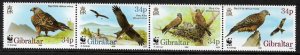 Gibraltar #716 MNH Strip - WWF - Red Kite - Bird