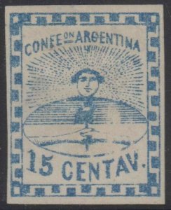 ARGENTINA 1858 CONFEDERATION Sc 3 TOP VALUE MAJOR PLATE FLAW HINGED MINT 