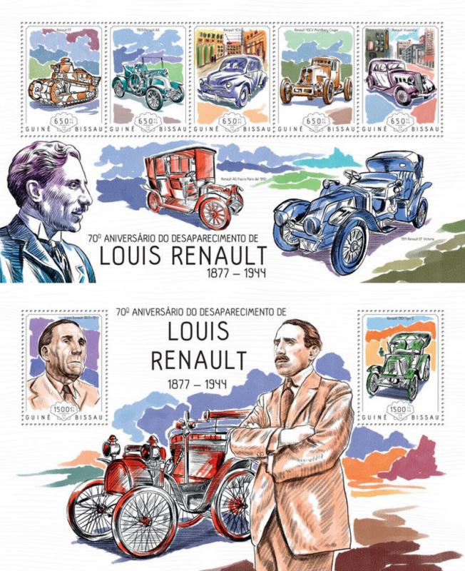 Louis Renault Cars Motor Vehicles Autos Transport Guinea-Bissau MNH stamp set