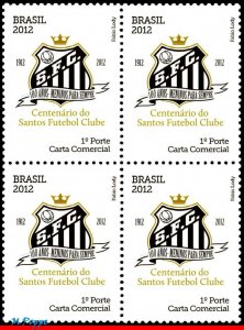 3215 BRAZIL 2012 CENT. SANTOS, FAMOUS CLUBS, FOOTBALL SOCCER, C-3186, BLOCK MNH