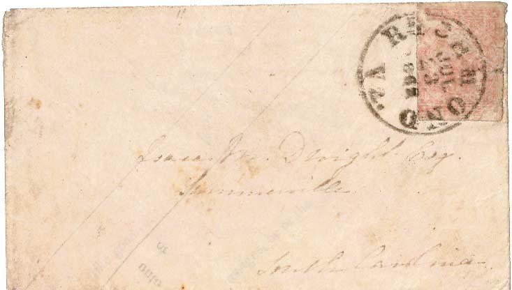 Confederate States 10c Jefferson 1862 Richmond, Va. to Summerville, S.C.  Sta...