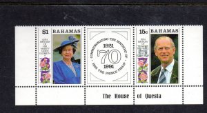 BAHAMAS #731a 1991 QEII & PHILIP BIRTHDAY MINT VF NH O.G S/S2