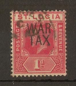 St Lucia 1916 1d War Tax SG89 Fine Used Cat£24