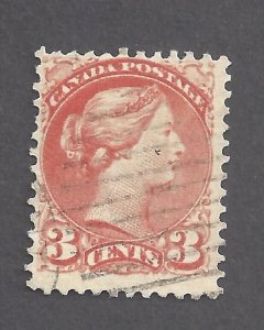 CANADA # 37iii  3c ORANGE-RED PERF 11 1/2 x 12 SMALL QUEEN BS27962