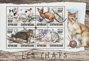 Central African Republic Cats Domestica Animals Souvenir Sheet CTO