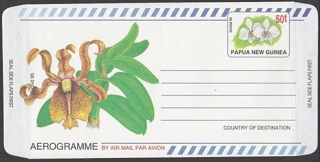 PAPUA NEW GUINEA 1990 50t Orchid aerogramme unused..........................L469