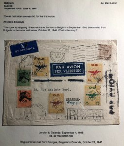 1946 London England Re Used Envelope Airmail Cover To Ostende Belgium