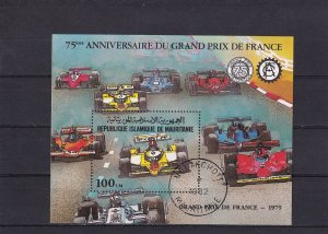 SA17c Mauritania 1982 75th Anniv Grand Prix France used minisheet