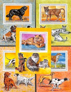Central Africa 1986, Dogs & cats 5 s/s, MNH