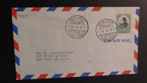 1957 FDC First Day Cover Air Mail Reykjavik Iceland to New York 2