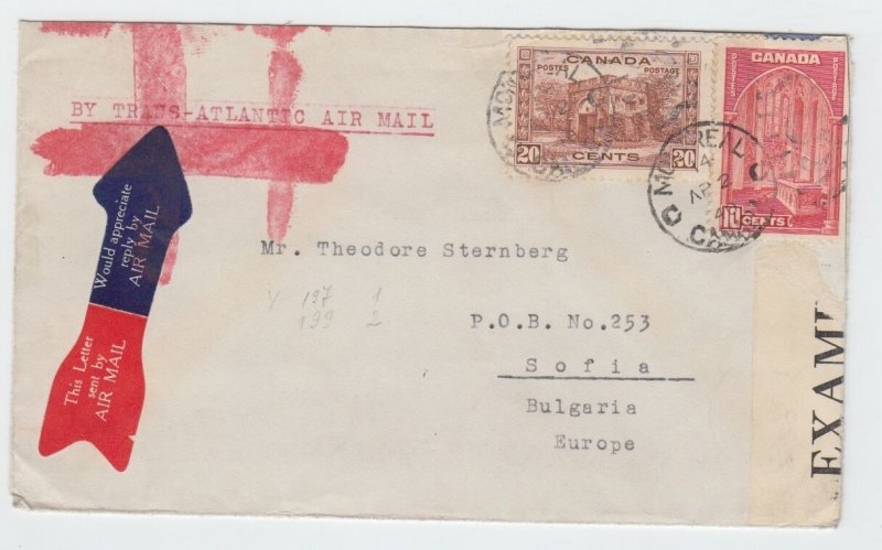 RARE RARE jusqua Trans-Atlantic airmail to ** BULGARIA ** Censor Canada cover