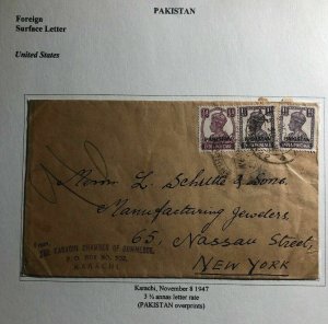 1947 Karachi Pakistan India Chamber Of Commerce Cover To New York USA