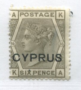 Cyprus QV overprinted 1880 6d Plate 16 KA mint o.g. hinged